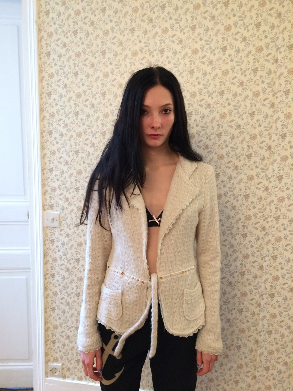Miu Miu Cream Jacket with Embellishment